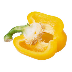 Fototapeta na wymiar Fresh whole and sliced yellow sweet pepper isolated on alpha background