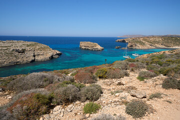 Wonderful blue lagoon on european Comino island in Malta