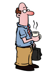  Business man with glasses having a cup of coffee. Transparent background. - obrazy, fototapety, plakaty