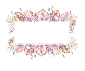 Watercolor tropical boho frames made of flowers