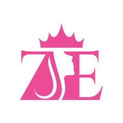 Logo Design with Woman and Crown, Made of Letters Z and E
