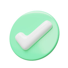 3D Realistic check mark button icon. Green circle with white tick floating on blue background. Symbol Right, ok, yes, accept and safe concept. Cartoon icon minimal style. 3d rendering Illustration.