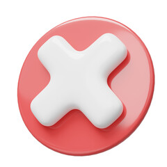 Obraz premium 3D Realistic cross check mark button icon. Red circle with white cancel tick floating on blue background. Symbol no, wrong, negative, decline, danger concept. Cartoon icon minimal style. 3d rendering.
