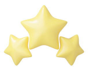 3D 3 lucky star icon. Three cute smooth yellow stars glossy isolated on blue background. New Achievements. Top ratings from feedback customer. Ui cartoon for game minimal style. 3d render illustration