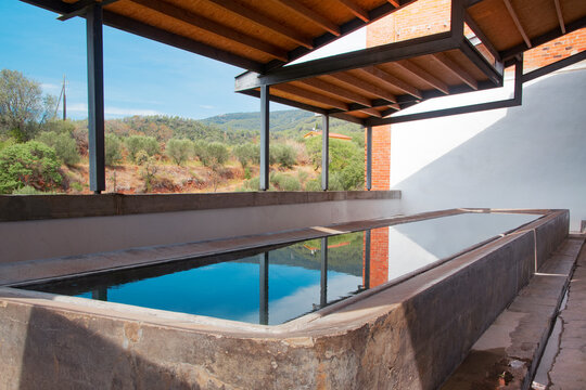 Public outdoor laundry with hot thermal water in Caldes de Montbui, Barcelona (Spain)