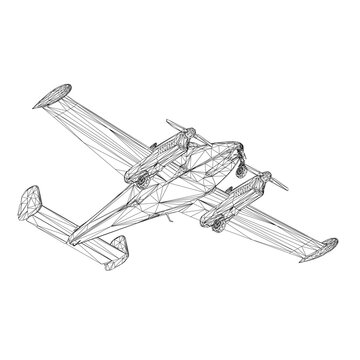 recommend clip art: Airplane wireframe with propeller from black lines isolated on white background. Bottom view. 3D. Vector illustration.