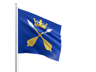 Dalarnas (county in Sweden) flag waving on white background, close up, isolated. 3D render
