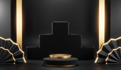 3D rendering of blank product background for cream cosmetics Modern black podium background