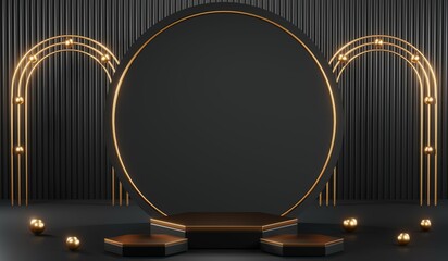 3D rendering of blank product background for cream cosmetics Modern black podium background