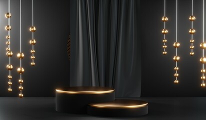3D rendering of blank product background for cream cosmetics Modern black podium background