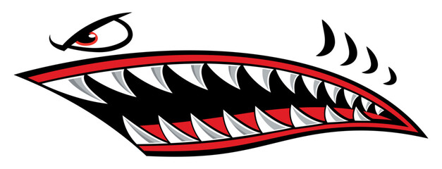 Shark teeth car decal angry Flying tigers bomber shark mouth motorcycle fuel tank sticker vector graphic