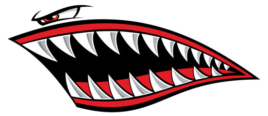 Flying tigers bomber plane vector graphic angry shark teeth shark mouth car decal motorcycle helmet and gas tank sticker