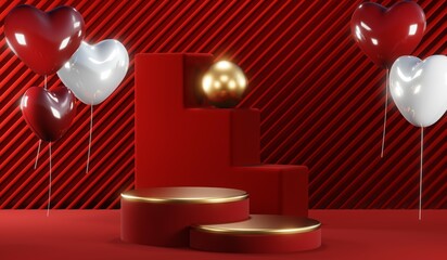 3D rendering of blank product background for cream cosmetics Modern red podium background