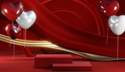 3D rendering of blank product background for cream cosmetics Modern red podium background