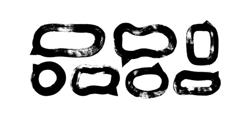 Hand drawn set of grunge speech bubbles. Dirty design elements, boxes and frames for text. Doodle speech bubble collection with bold brush strokes. Grunge elements isolated on white background.