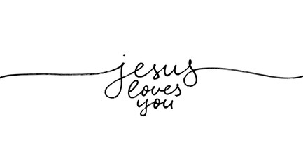 Jesus loves you line calligraphy with swashes. Vector inspirational quote. You are important to God. Christian and religious phrase. Hand drawn modern vector pen calligraphy text. Christianity quote