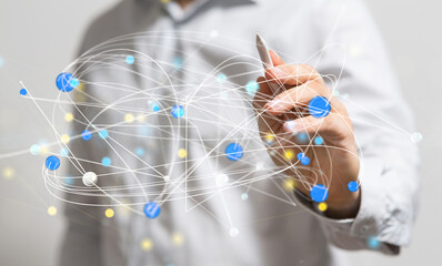 Global network. Blockchain. 3D illustration. Neural networks and artificial intelligence. Abstract