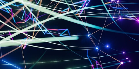 Global network. Blockchain. 3D illustration. Neural networks and artificial intelligence. Abstract