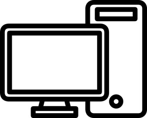 modern pc with monitor and case vector illustration isolated on white background - linear, outline and minimalist style