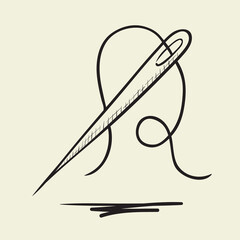 Needle with thread isolated on white background