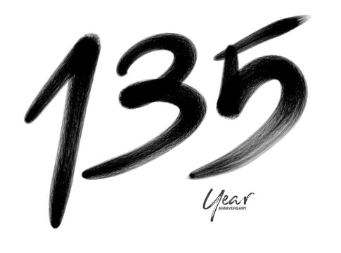 135 Years Anniversary Celebration Vector Template, 135 number logo design, 135th birthday, Black Lettering Numbers brush drawing hand drawn sketch, number logo design vector illustration