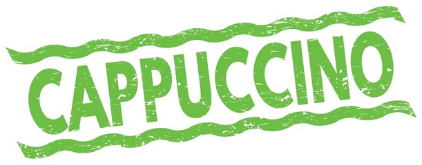 CAPPUCCINO text on green lines stamp sign.