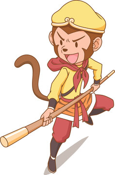 Cartoon character of Sun Wukong, The monkey king.