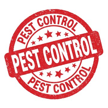 PEST CONTROL text written on red round stamp sign.