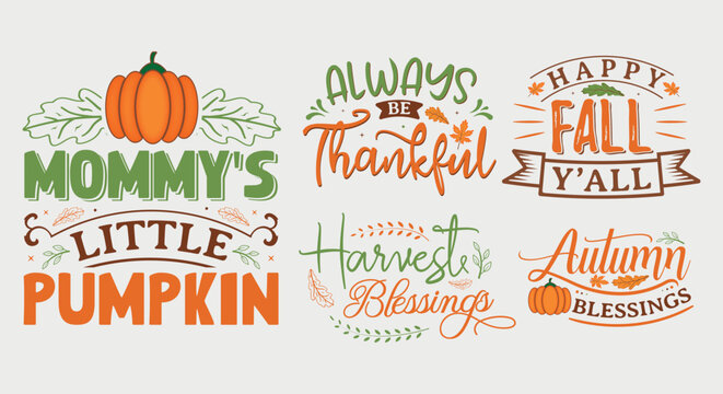 Set of fall and autumn lettering, fall and autumn isolated hand drawn typography design for greeting print label poster vector illustration