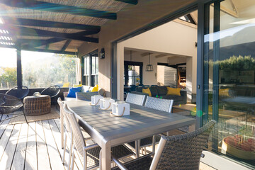 General view of luxury interior of terrace with table and chairs