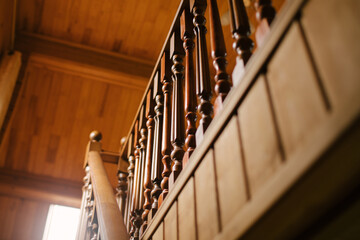 Wooden stairs close up.