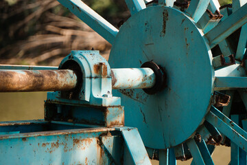 Industrial bearing on a water mill close up view