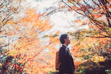紅葉とビジネスマン