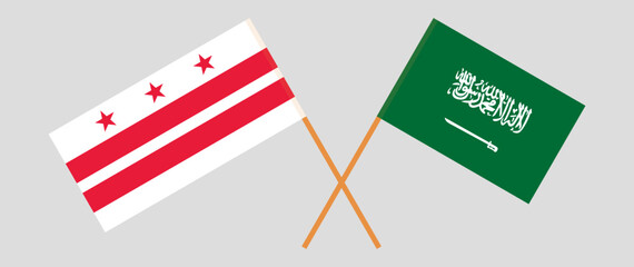 Crossed flags of District of Columbia and Saudi Arabia. Official colors. Correct proportion