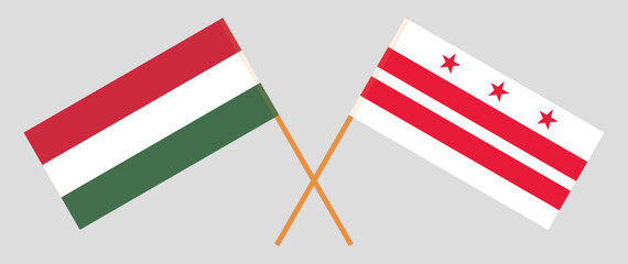Crossed flags of Hungary and District of Columbia. Official colors. Correct proportion
