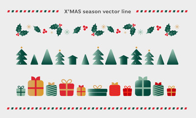 クリスマスのシンプル・おしゃれなベクターライン・フレーム素材