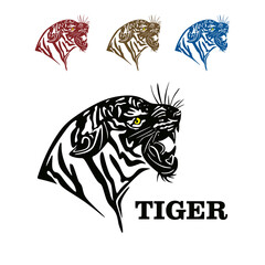 tiger head logo, great silhouette of big and brave predator, vector illustrations