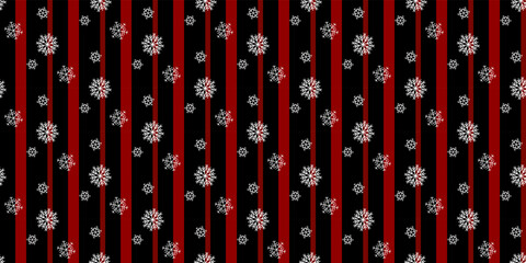 Christmas seamless snowflake vector holiday texture White Snowflakes on a Black and Red stripe background. Christmas pattern with snowflakes. For Gift Wrapping Paper Pattern Texture Wallpaper Winter