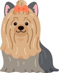 Simple and adorable Long Haired Yorkshire Terrier illustration sitting in front view flat colored