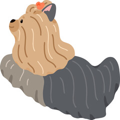 Simple and adorable Long Haired Yorkshire Terrier illustration jumping flat colored