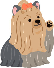 Simple and adorable Long Haired Yorkshire Terrier illustration waving flat colored