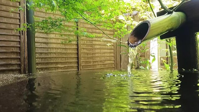 京都 日本庭園 つくばい 手水鉢 水の音