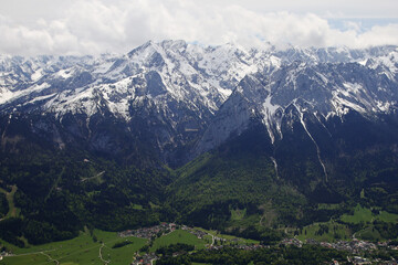 Fototapeta na wymiar The view of Zugspitze mountain from Wank pick, Germany, Bavaria
