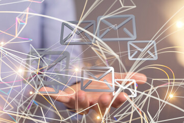 Hand with an email icon 3d