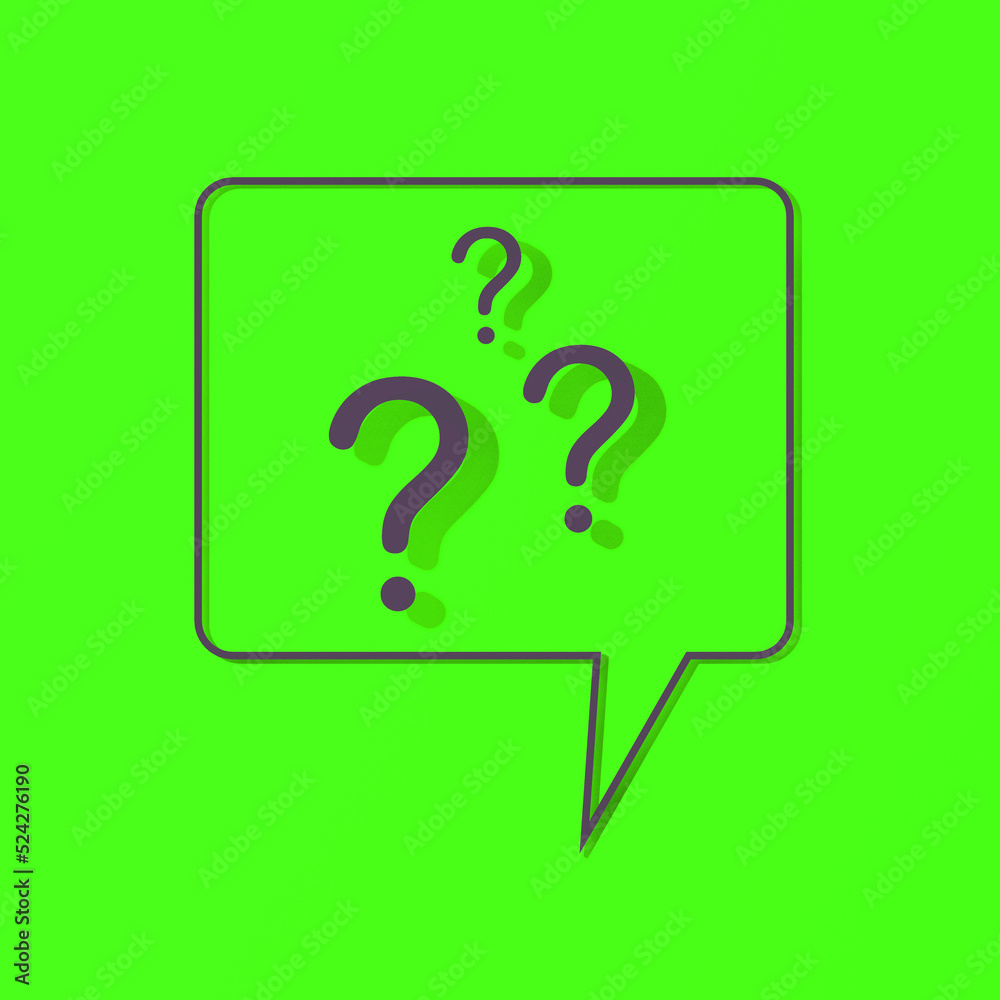 Aufkleber question mark with shadow on green background. 3d image. 3d rendering. square image.