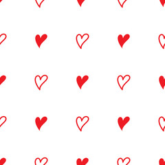 Red hearts on white background seamless pattern