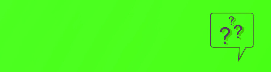 Question mark with shadow on green background. Banner for insertion into site. Place for text cope space. 3d image. 3d rendering.