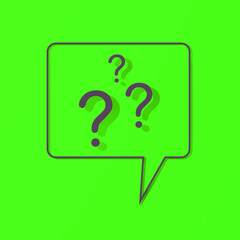 Question mark with shadow on green background. 3d image. 3d rendering. Square image.