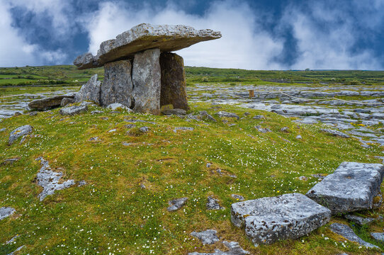 Poulnabrone dolmen in the Burren area of County Clare, Republic of Ireland.