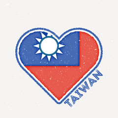 Taiwan heart flag badge. Taiwan logo with grunge texture. Flag of the country heart shape. Vector illustration.